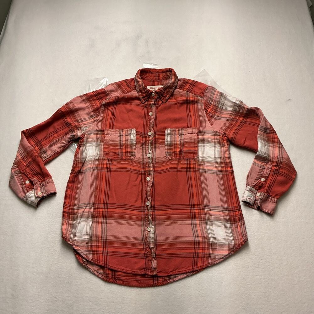 Mossimo Women’s Sz M Plaid Flannel Button-Up Shirt Pockets Boyfriend Fit Red4208
